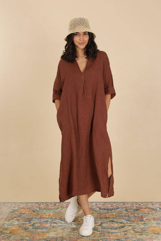 Mocha Linen Shirt Dress