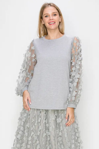 Reia Point Knit Top with Flower Lace